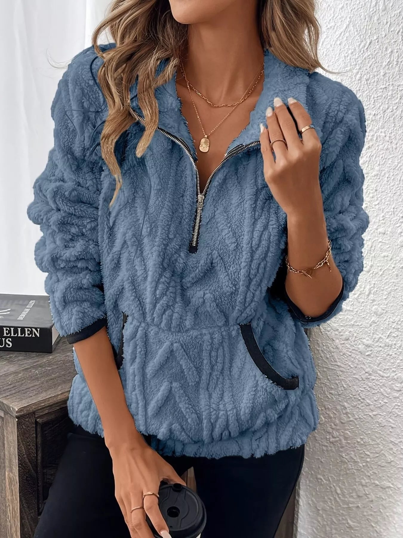 Sudadera polar de media cremallera de talla grande