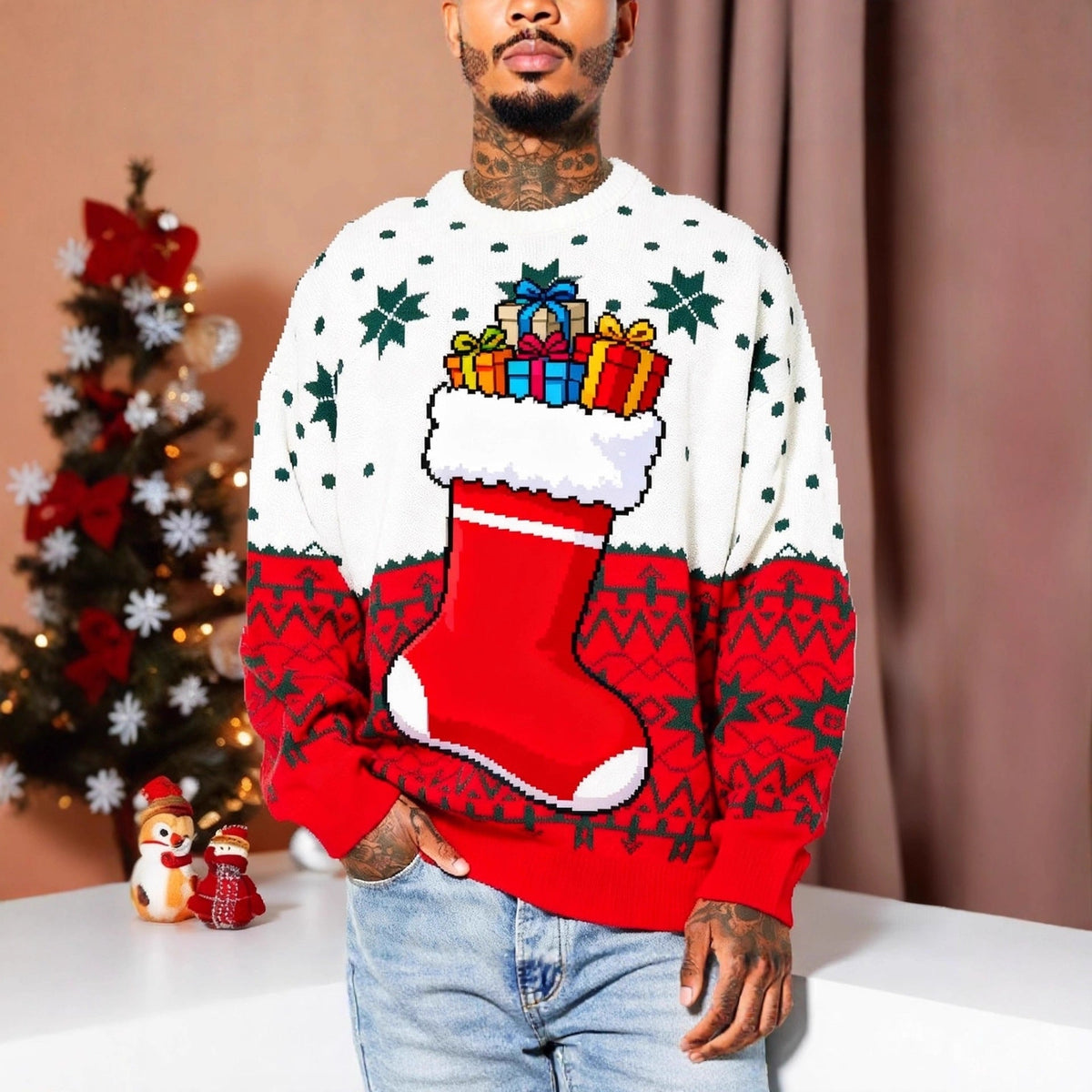 Mens Crew-Neck Sweatshirt With 3D Digital Print