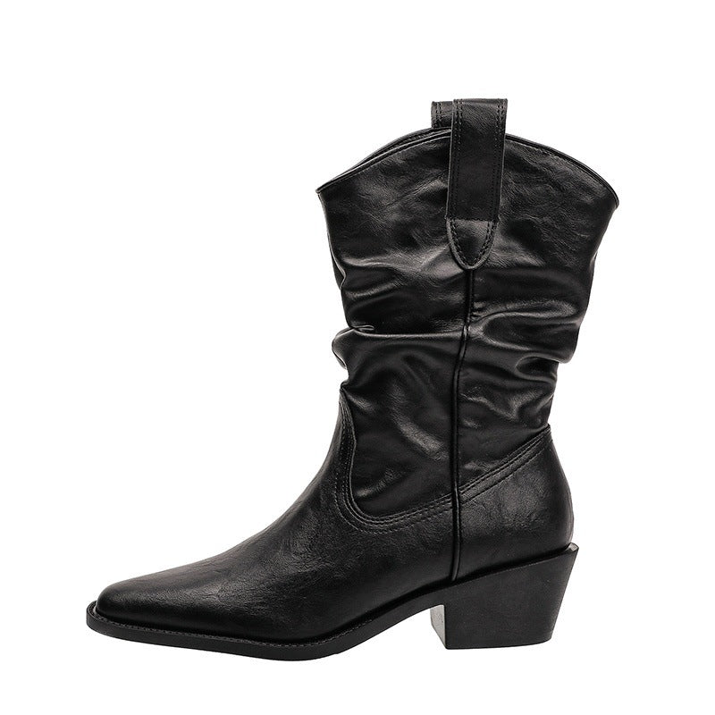 Retro Autumnwinter New Arrival Black Mid-calf Boots