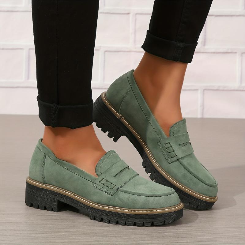 Mocasines de suela gruesa de color liso para mujer | Zapatos planos gruesos y modernos