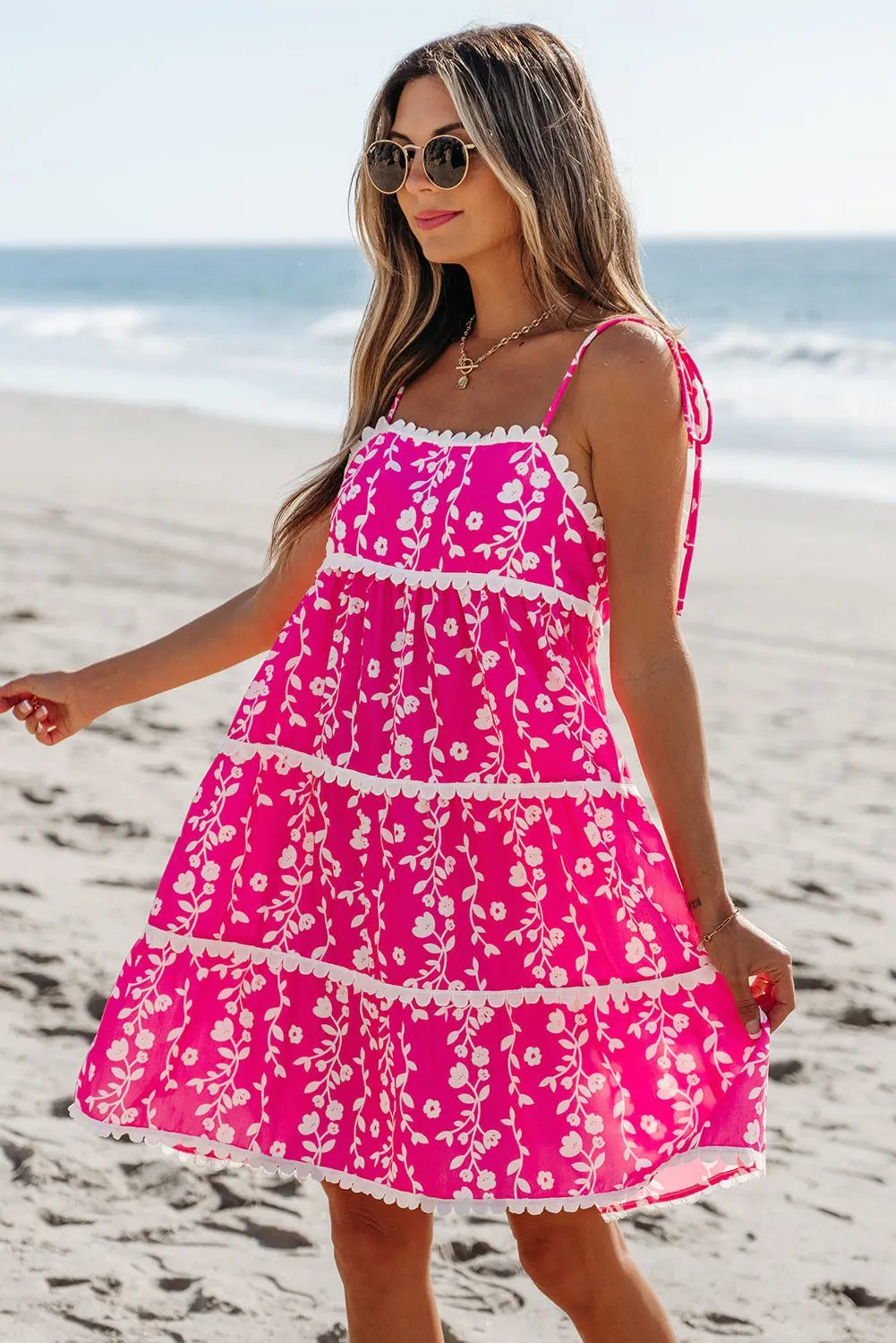 Women's Mini Dress Mini Dress - Floral Tie Shoulder - A-Line Vacation Style