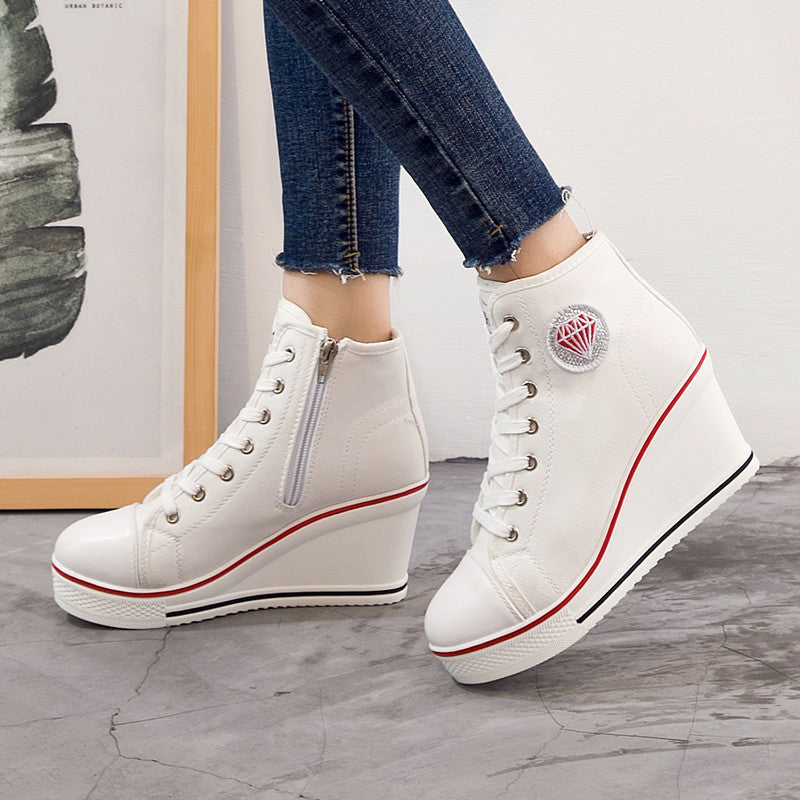 Wedge Heel Casual High-Top Canvas Shoes