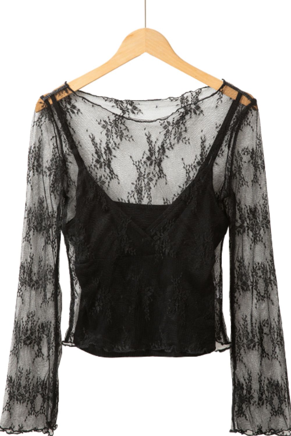 Conjunto de top camisero cruzado y cárdigan largo de encaje