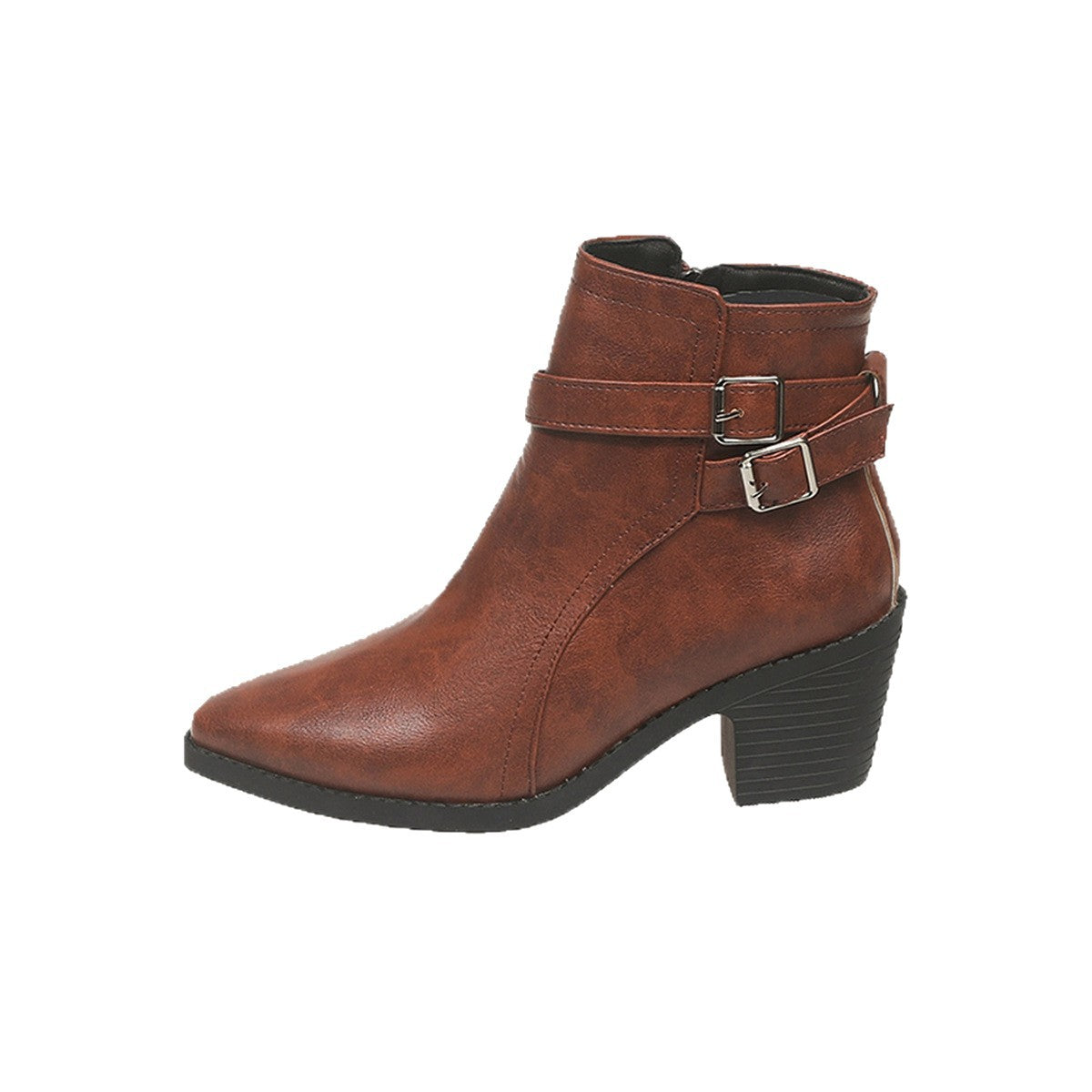 Women's Leather Belt Buckle Ankle Boots