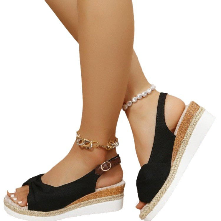 Plus-Size Jute-Strap Bow Sandals