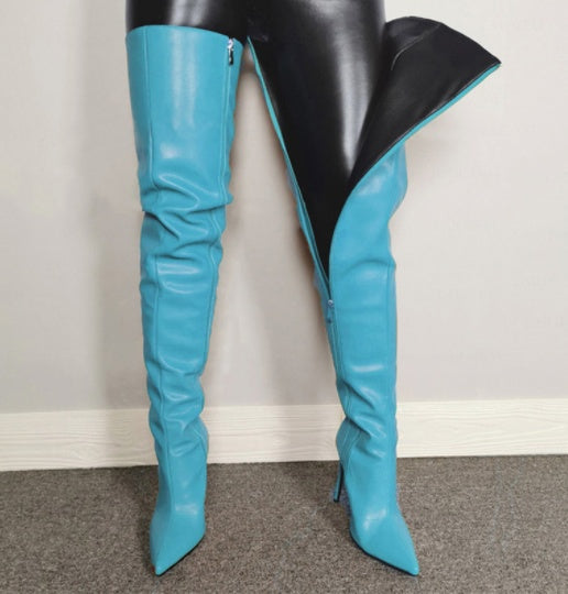 Pointed-Toe Stiletto High-Heel Over-the-Knee Boots