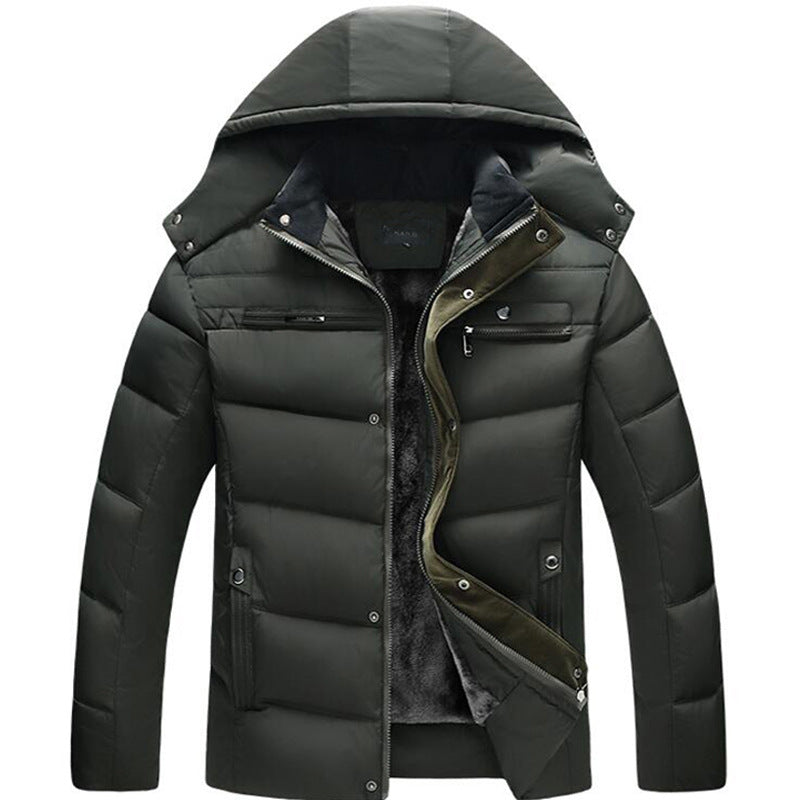 Men's Winter Wool Hooded Jacket with Fleece Lining