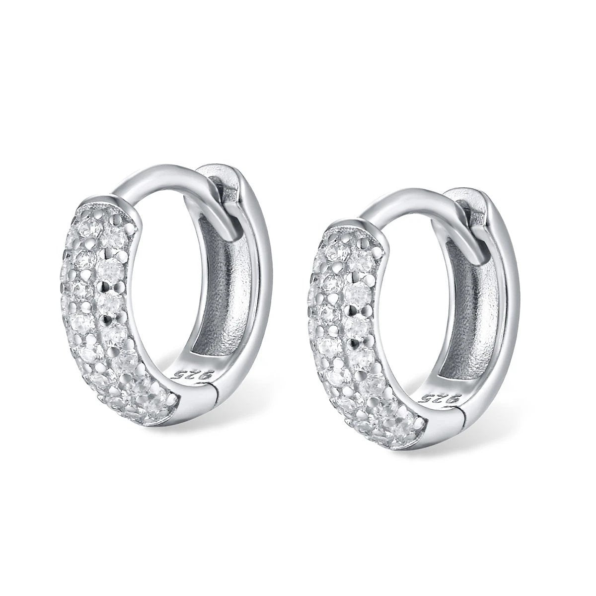 Three-row Drill Wide Face Circle Ear Clip Retro High-grade Sterling Silver Stud Earrings