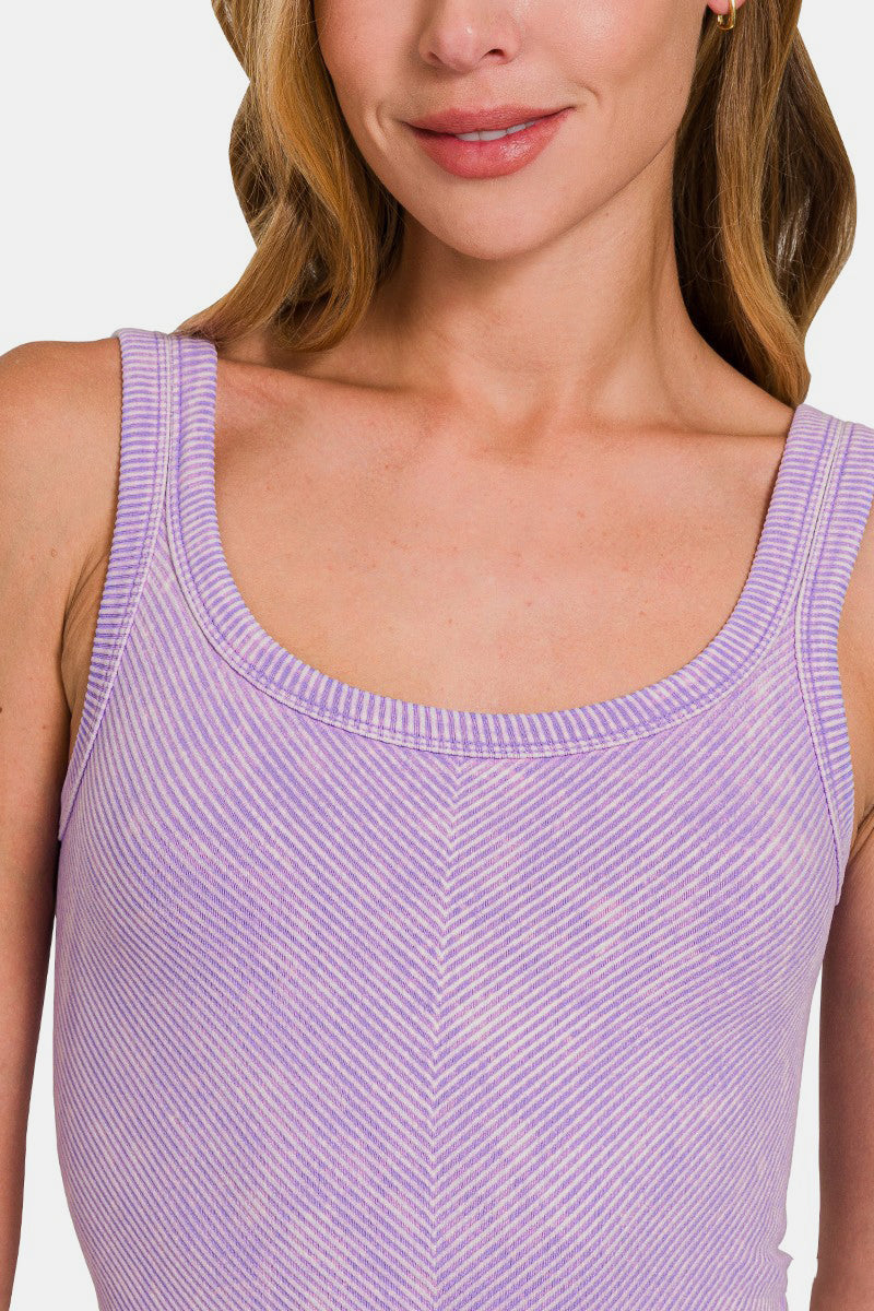 Camiseta sin mangas de canalé con cuello redondo Zenana