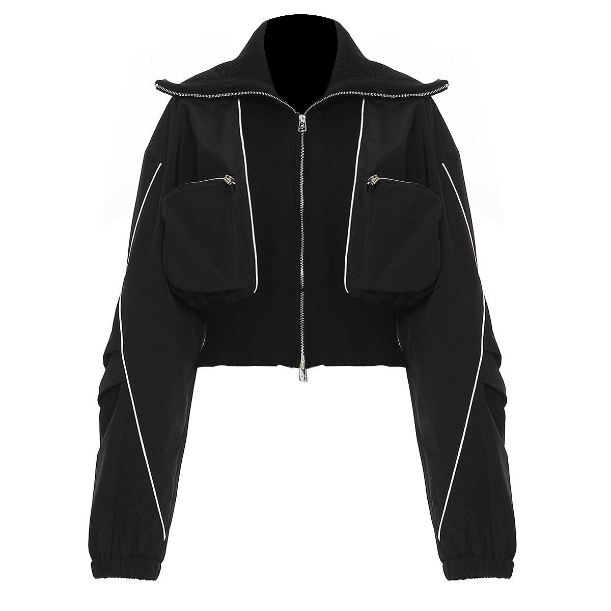 Womens Casual Jacket With Zippered Pockets And A Lapel Design