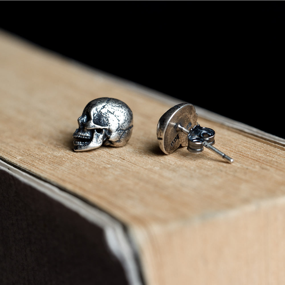 S925 Creative Distressed Half Skull Earrings