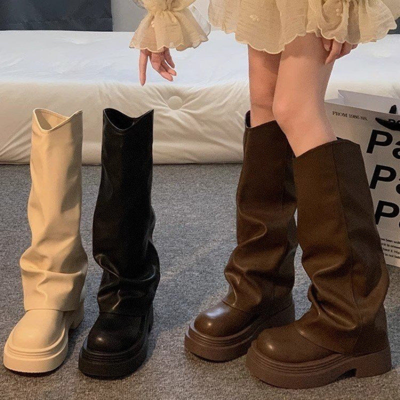 Botas de vestir con plataforma para mujer – Estilo británico Otoño/Invierno