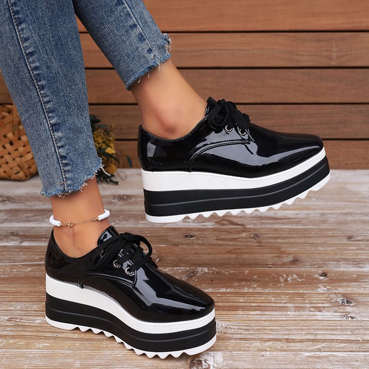 Women's Lace-Up Square-Toe Patent Platform Wedges