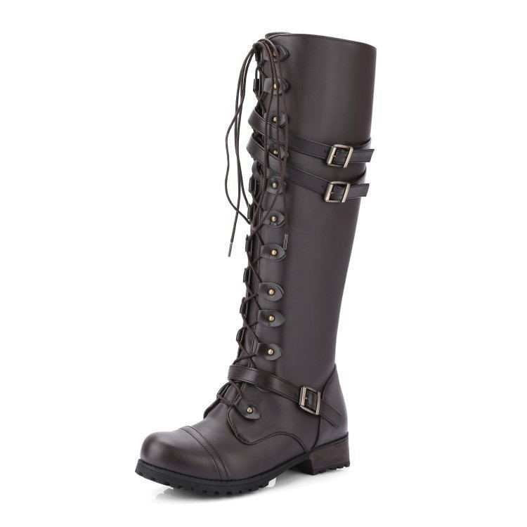 Women's Round-Toe Mid-Heel Lace-Up Boots