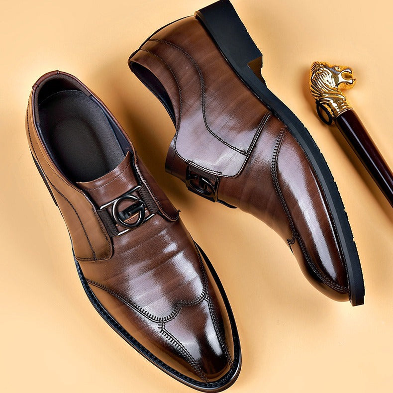 Men's Casual Business Embroidered Pointed Leather Shoes