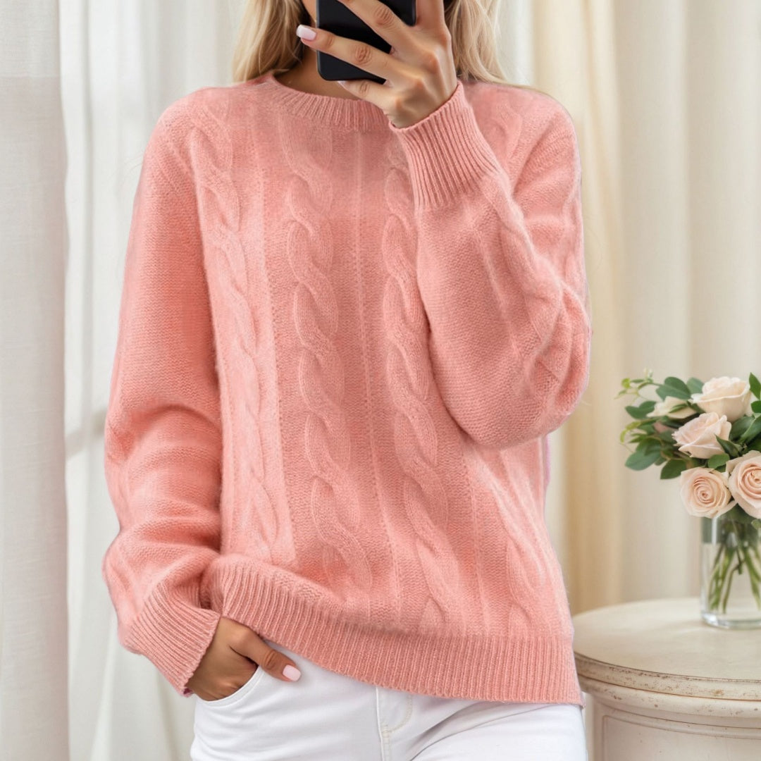 European And American Foreign Trade Women's Wear 2026 Autumn And Winter New Round Neck Solid Color Knitted Shirt Top Retro Fried Dough Twists Pullover Sweater Women