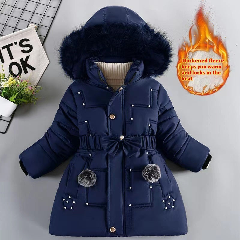 Girls' Winter Clothing Fleece-lined Thickened Fashionable Cotton Jacket