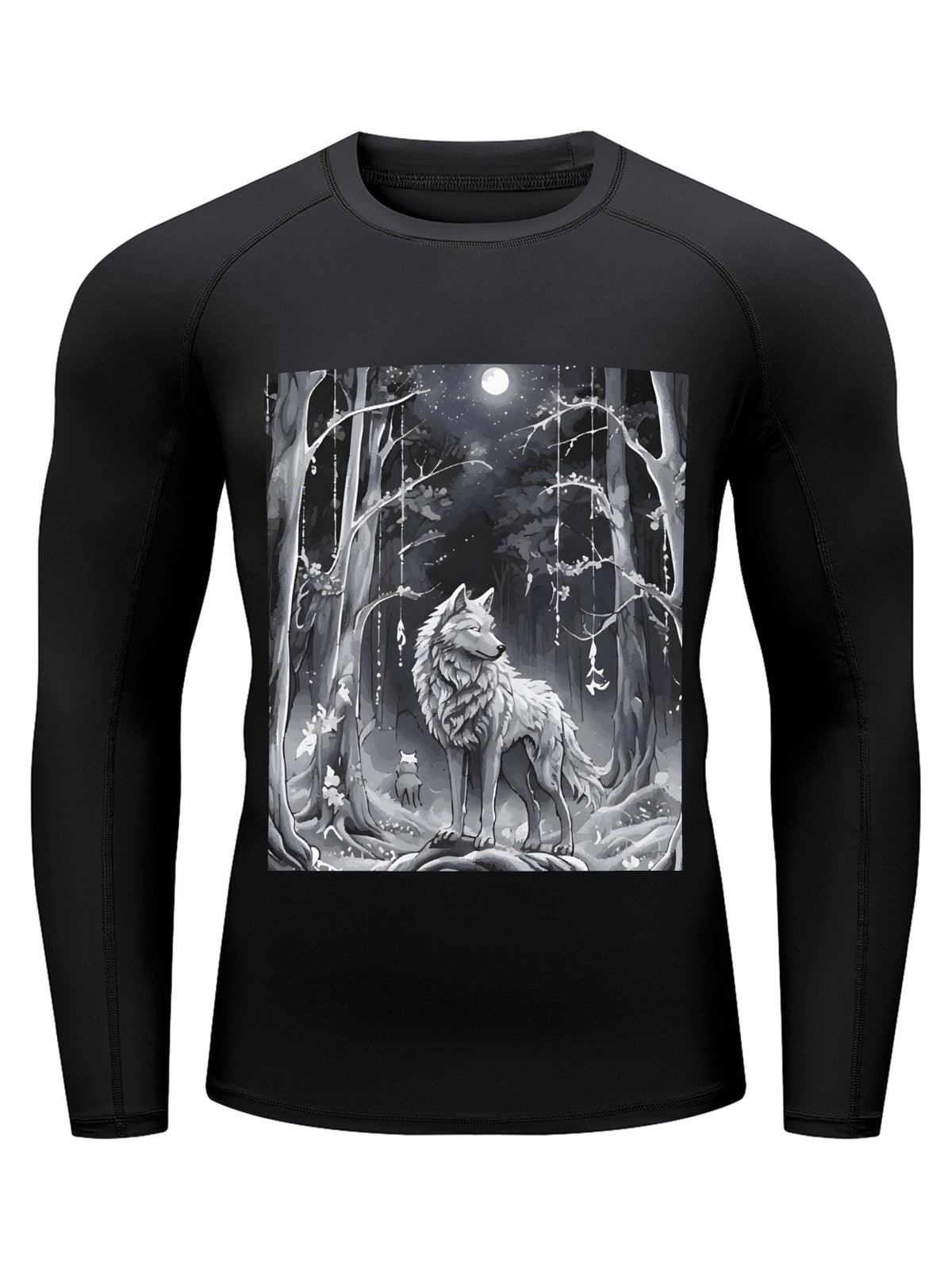 Ethereal Wolf in the Moonlight Men's Long-Sleeve Surfing Top (Front Printing)