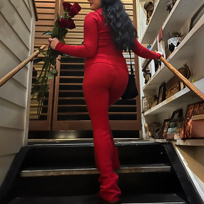 Conjunto de suéter de manga larga y pantalón largo de tiro alto