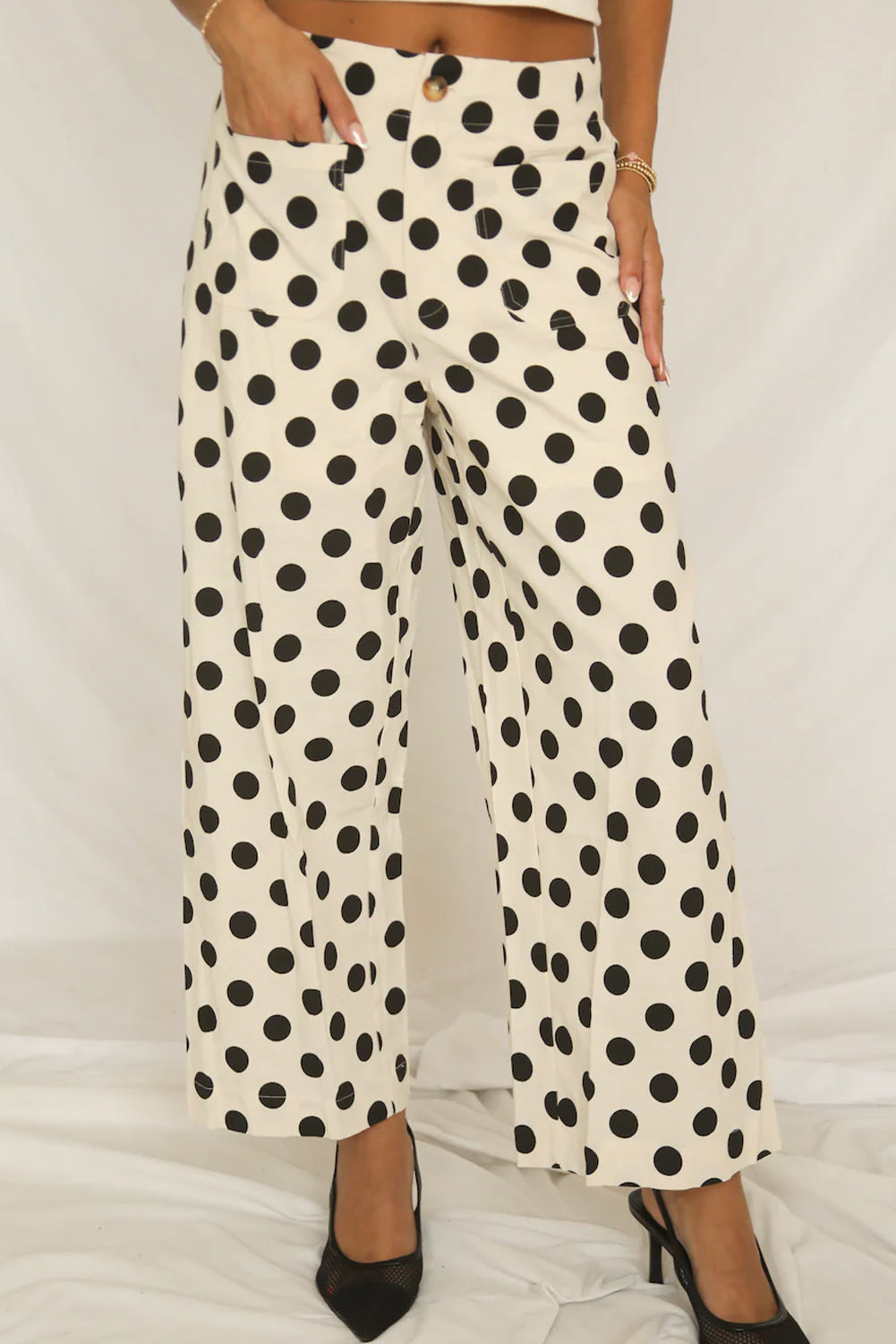 Pantalones Anchos con Bolsillos de Lunares Blancos