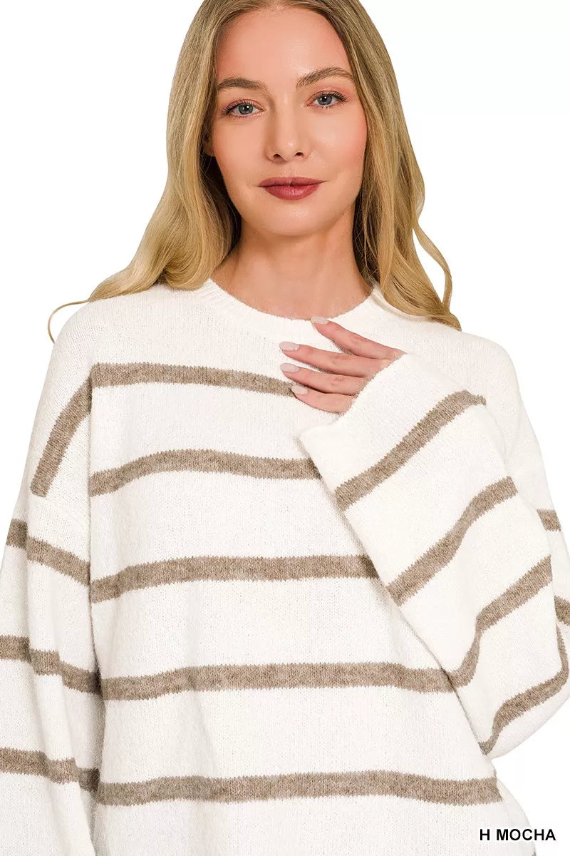 Zenana Wool Blend Striped Sweater