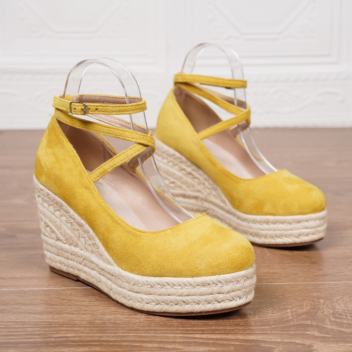 Women's Ankle Strap Woven Wedge Platform Shoes