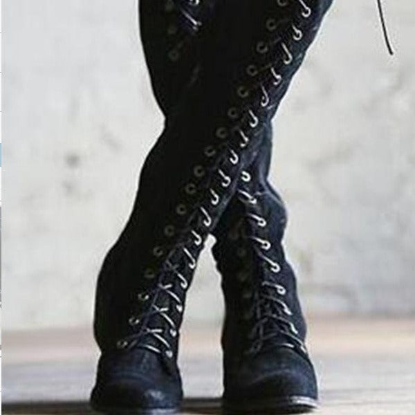 Women's Solid Color Lace-up Fashion Boots