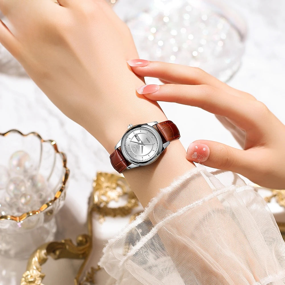 Women's 28mm Day-Date Quartz Watch, Crocodile-Embossed Leather