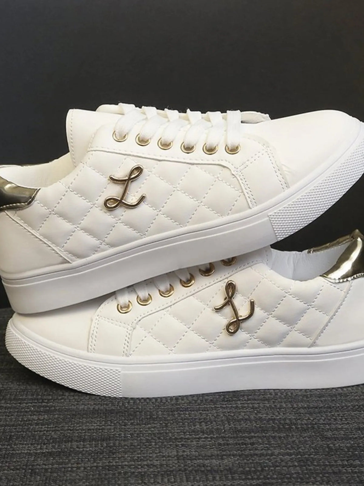 Quilted Platform Sneakers with Metallic Gold Accents