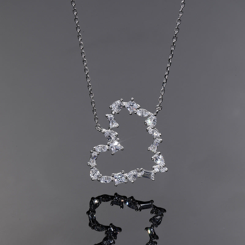 S925 Sterling Silver Zircon Heart Necklace