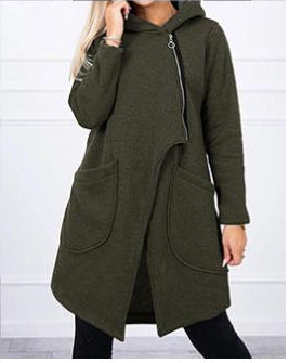 Half-high Neck Side-zip Hoodie With A Hood And Fleece-lined Pockets