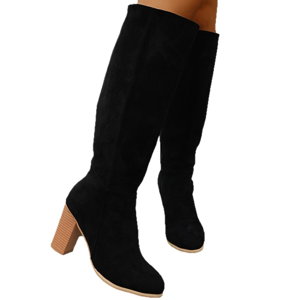 Plus-size Womens Over-the-knee Boots With A Side Zipper And Chunky Heels