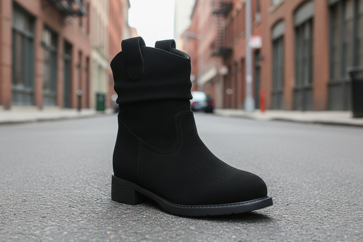 Botines de tacón grueso de ante para mujer que estilizan la figura