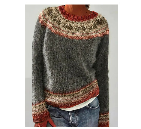 Women's Sweater Round Neck Multicolor Loose Fashion Pullover Sweater