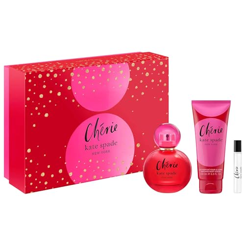 kate spade new york Cherie Eau de Parfum 3 Piece Gift Set - Full Size Eau de Parfum Full Size Body Lotion and Travel Spray