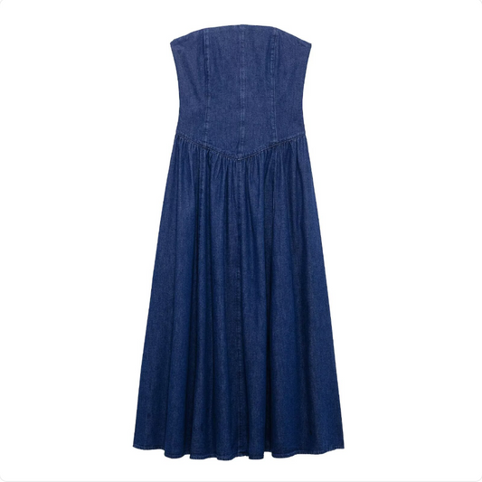 Women's Stylish Denim Midi Dress