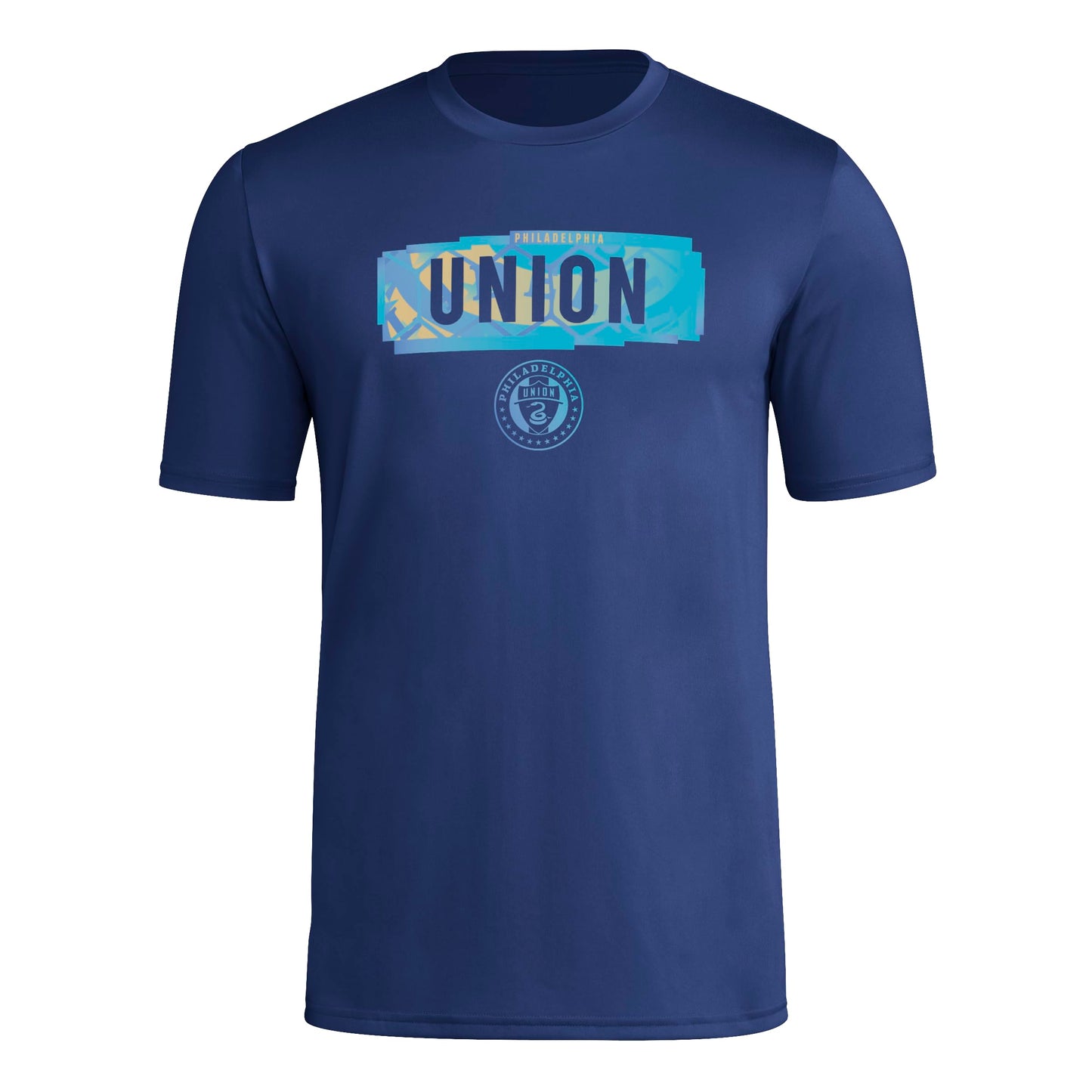 adidas Mens Short Sleeve Pre-Game T-Shirt Team Navy Blue/Philadelphia Union Small