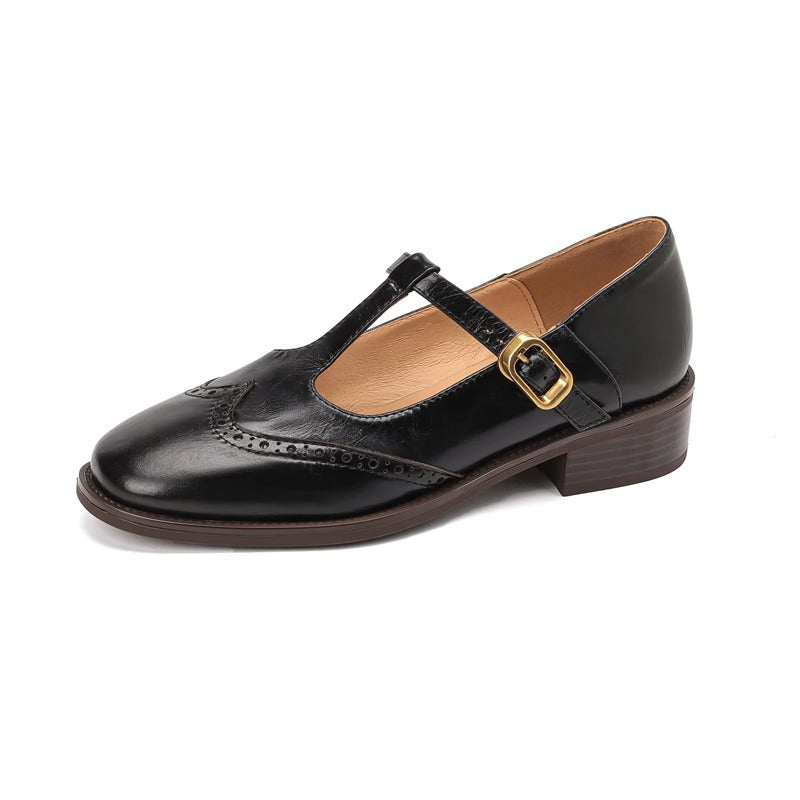 Vintage Brogue British Style Chunky Heel Pumps
