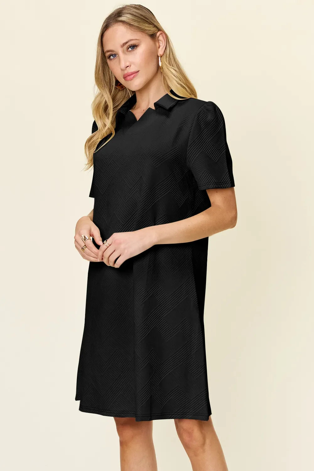 Double Take Textured Collared Short Sleeve Dress