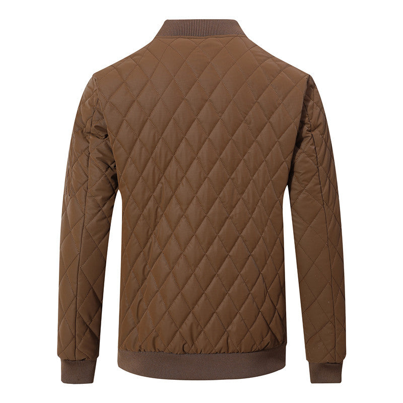 Casual Youth Stand-Collar Mens Cotton-Padded Leather Jacket