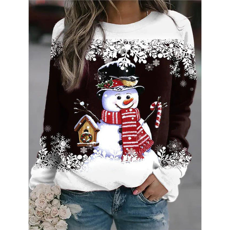 Suéter Holgado Estampado Muñeco de Nieve – Tejido Informal Navideño para Mujer