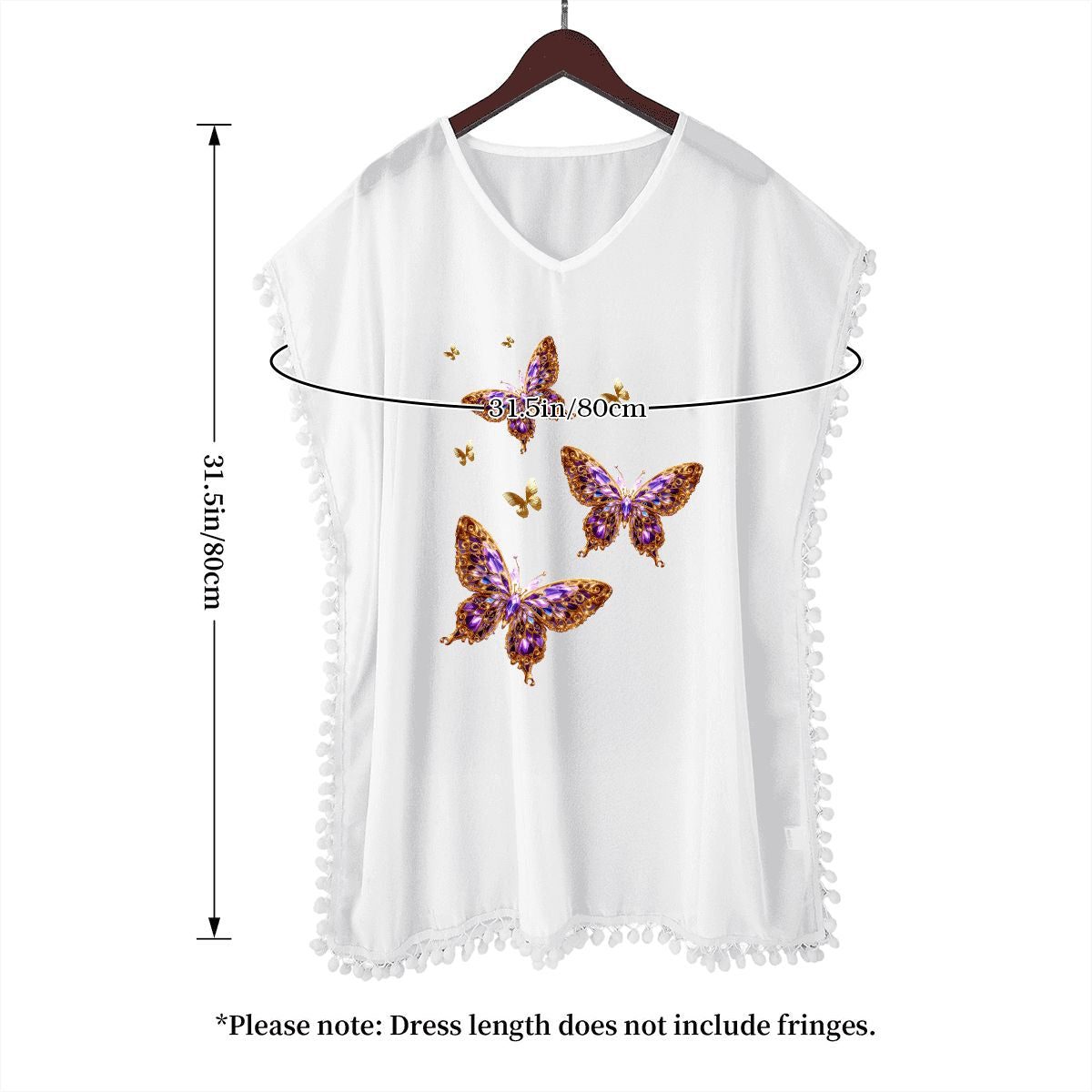 Women's Gold & Purple Butterfly Design Chiffon Beach Coverup (Made in USA)