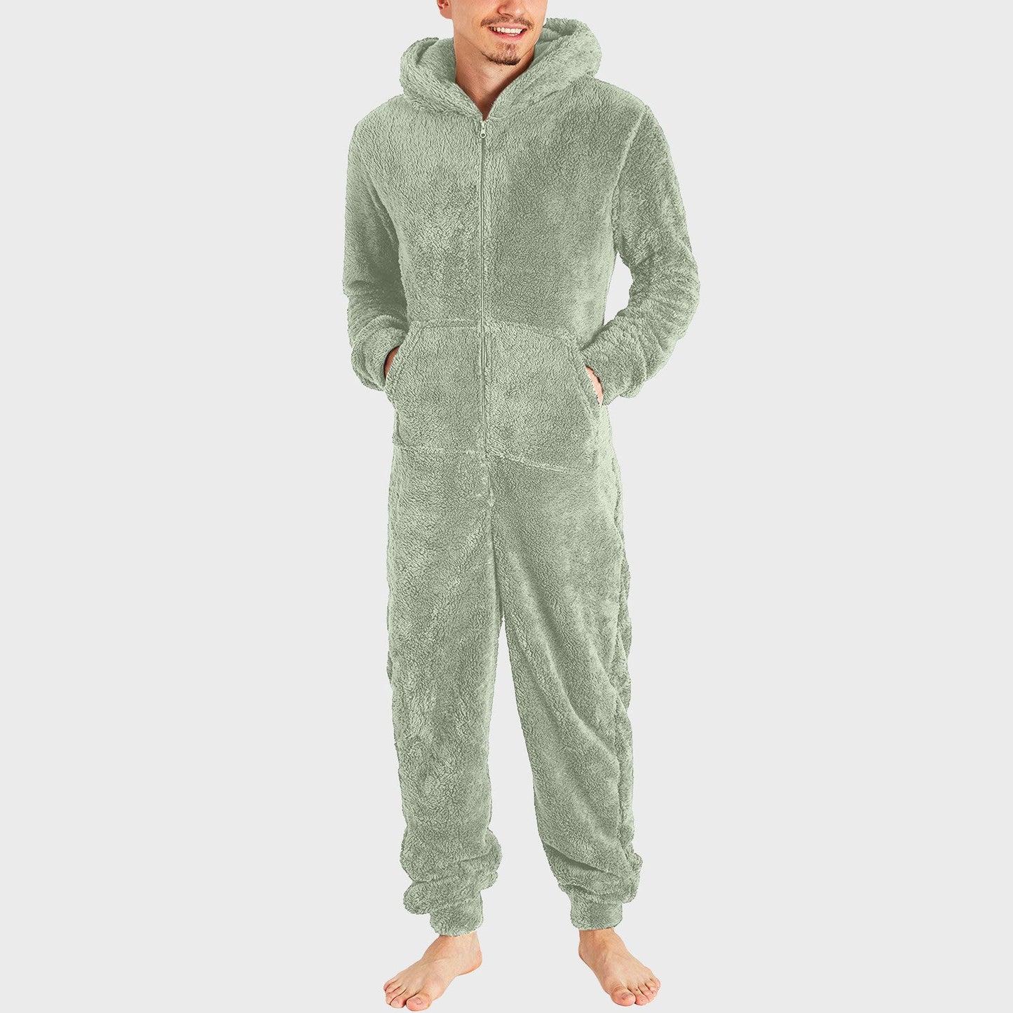 Men's Fashion Zipper Thermal Plush Jumpsuit Pajamas