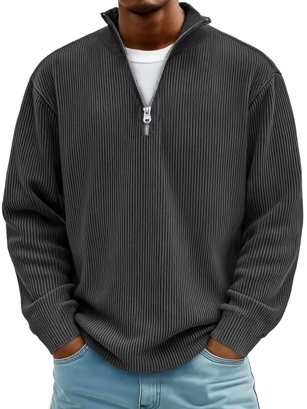 New Autumn And Winter Men's Casual Stand-Up Collar Zipper Corduroy Long-Sleeved Men's Polo Shirt Sweatshirt Autumn Sweatshirt