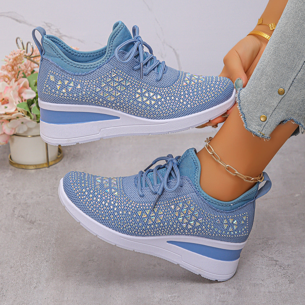 Women's Rhinestone Wedge Sneakers