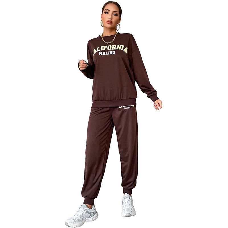 Letter-printed Two-Piece Sweatshirt Casual Sportswear Set For Women