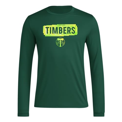adidas Mens Long Sleeve Pre-Game T-Shirt Dark Green/Portland Timbers Large