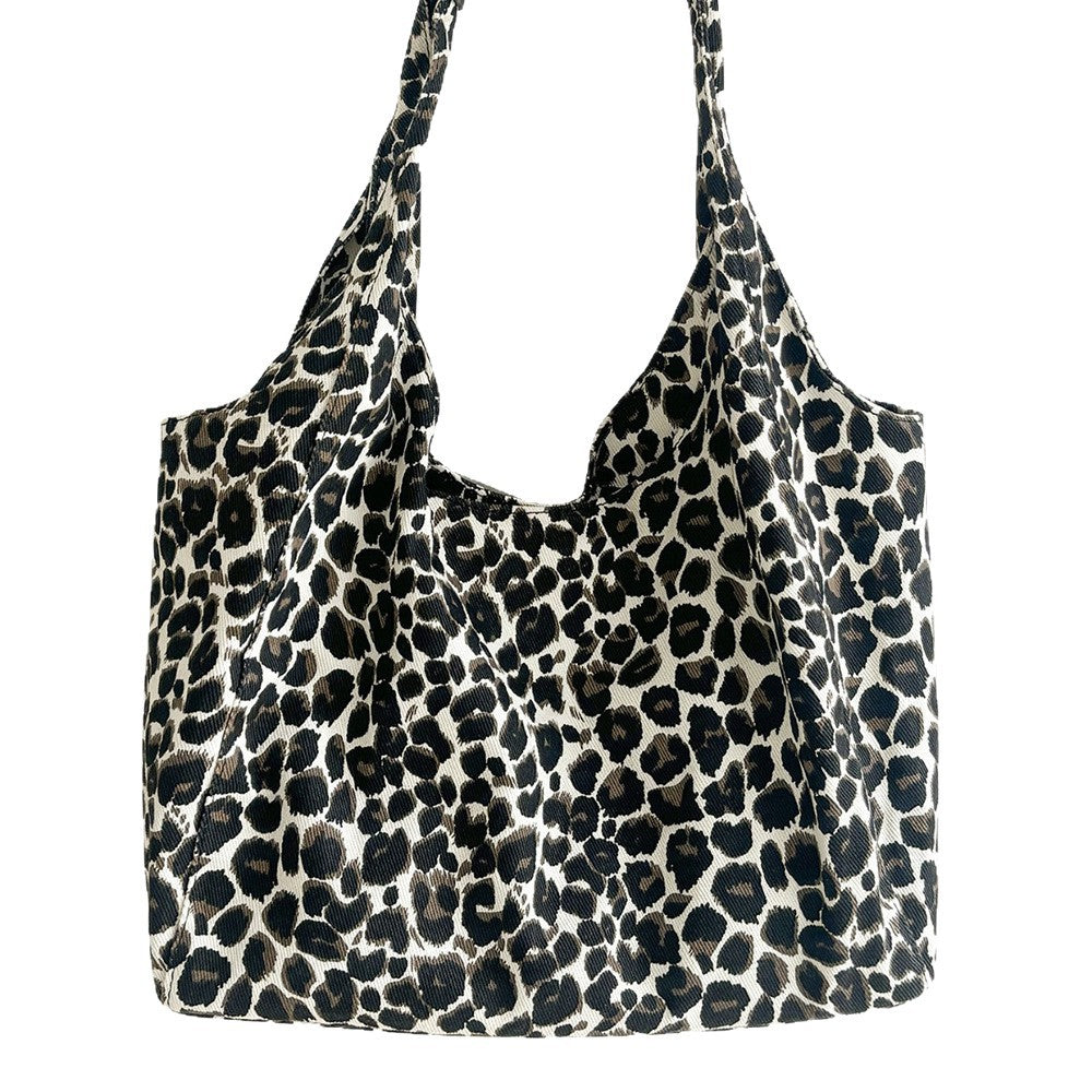 Leopard-Print Casual Shoulder Tote Handbag
