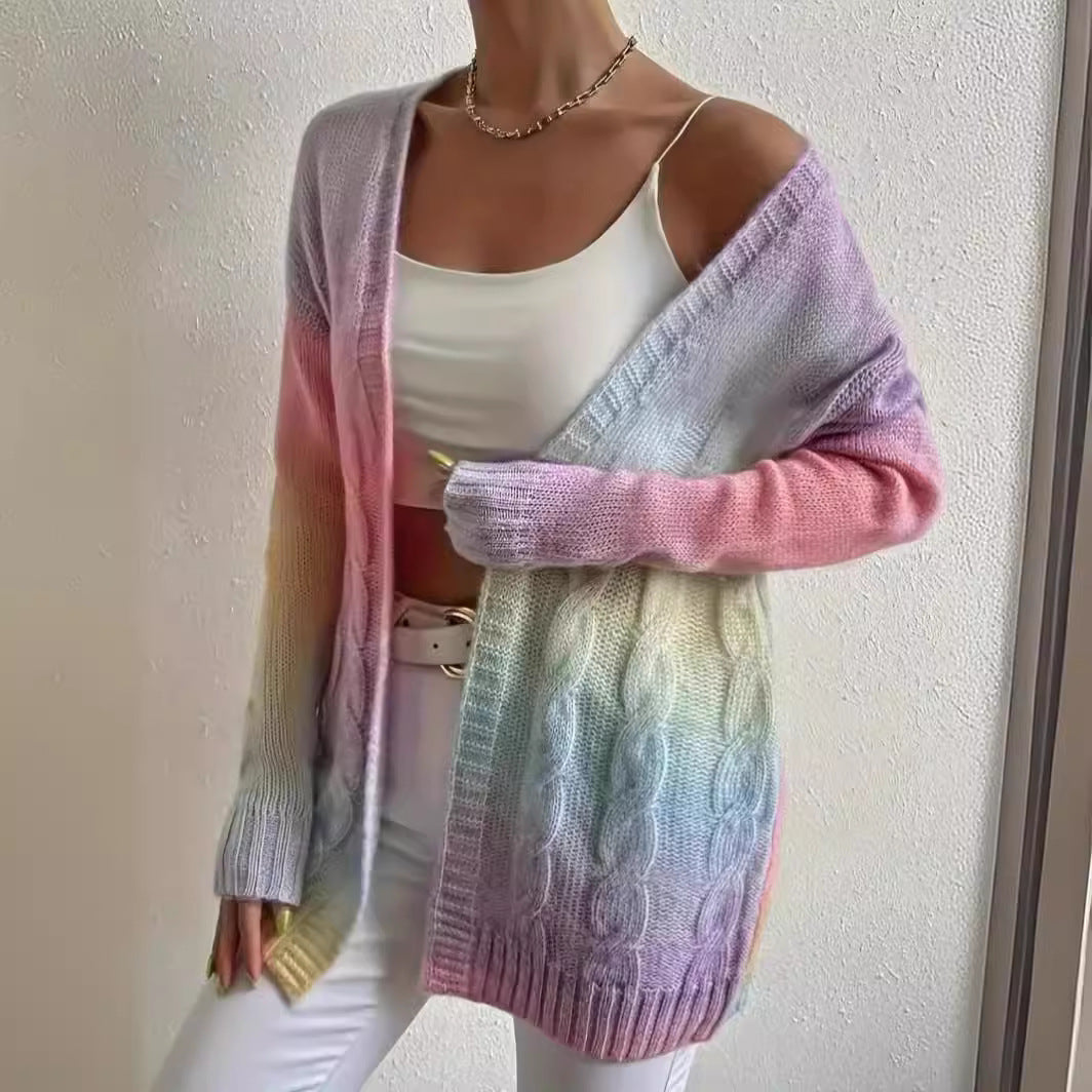 Cárdigan de punto a la moda con degradado para mujer de tallas grandes. Ver tabla de tallas en "más detalles"