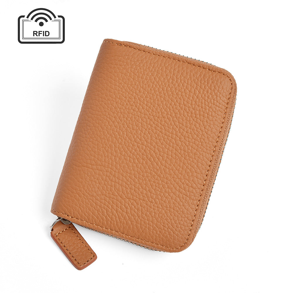 Leather Organ Card Wallet with RFID Zipper Bags